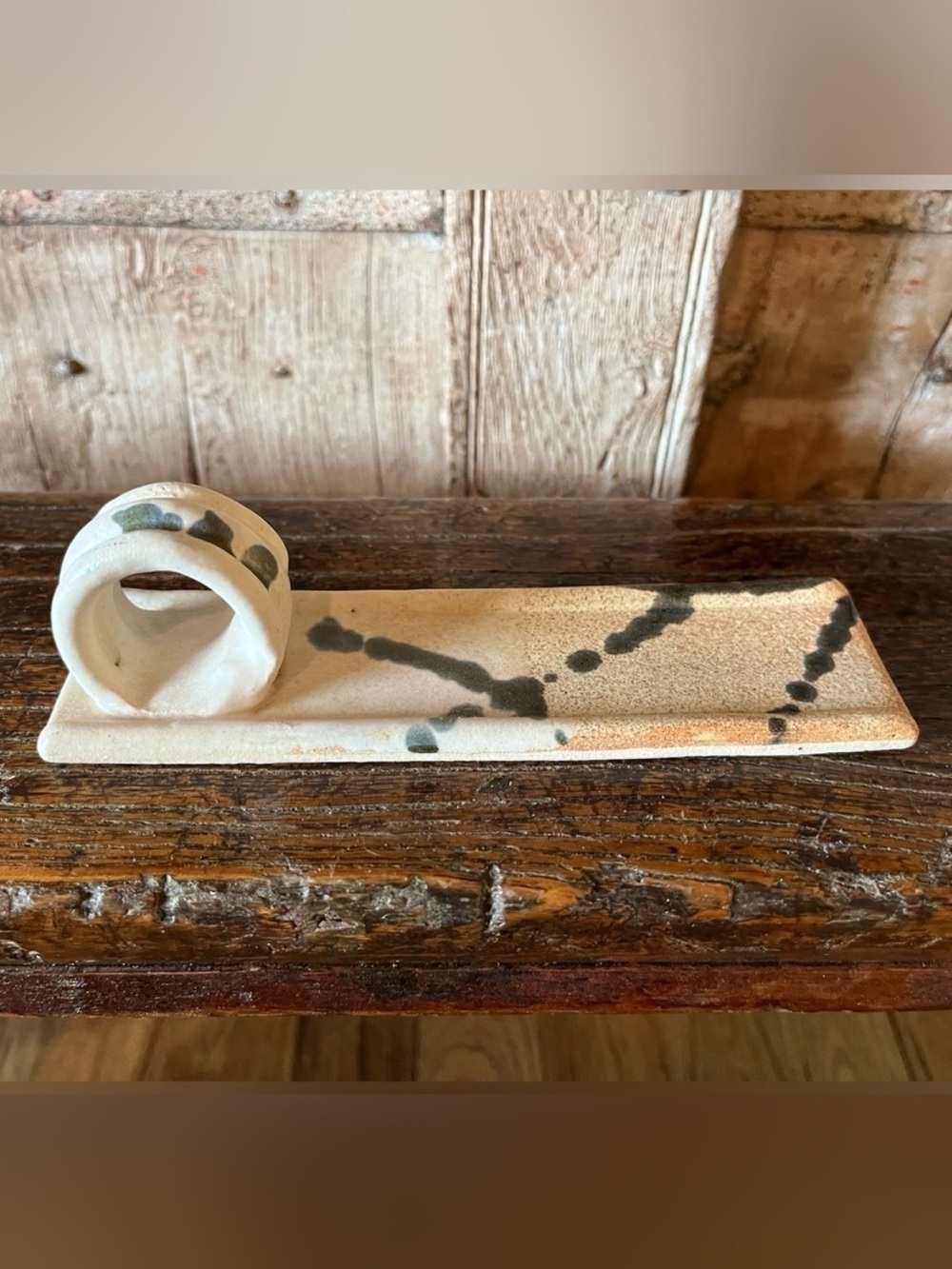 Butter Server / Sled LEN LINDSAY Signed Stoneware Glazed Pottery Vintage 80s